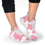 Pastel Pink And White Cow Print Mesh Knit Shoes GearFrost
