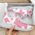 Pastel Pink And White Cow Print Mesh Knit Shoes GearFrost