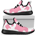 Pastel Pink And White Cow Print Mesh Knit Shoes GearFrost