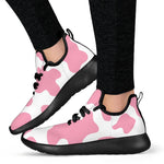 Pastel Pink And White Cow Print Mesh Knit Shoes GearFrost