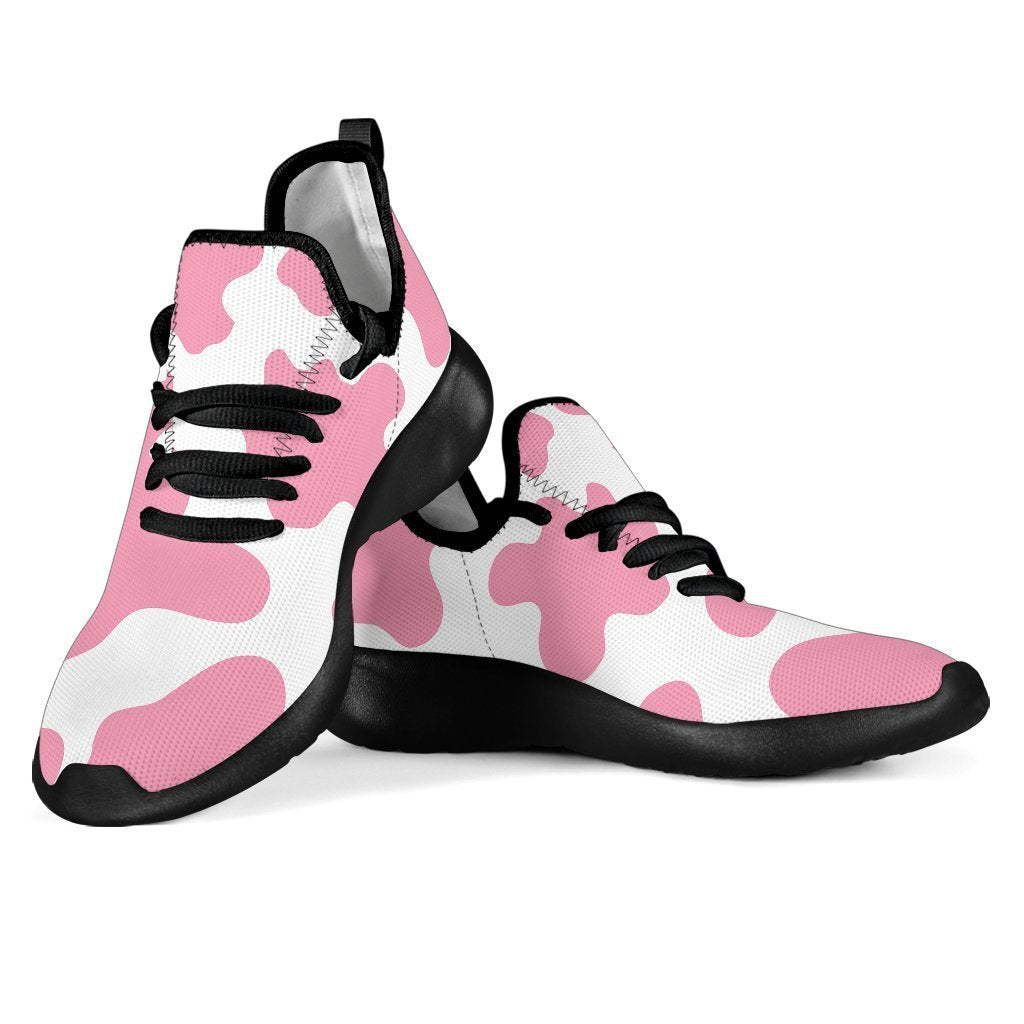 Pastel Pink And White Cow Print Mesh Knit Shoes GearFrost