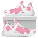 Pastel Pink And White Cow Print Mesh Knit Shoes GearFrost