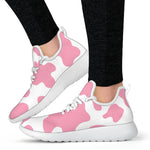 Pastel Pink And White Cow Print Mesh Knit Shoes GearFrost