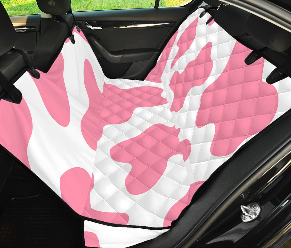 Pastel Pink And White Cow Print Pet Car Back Seat Cover