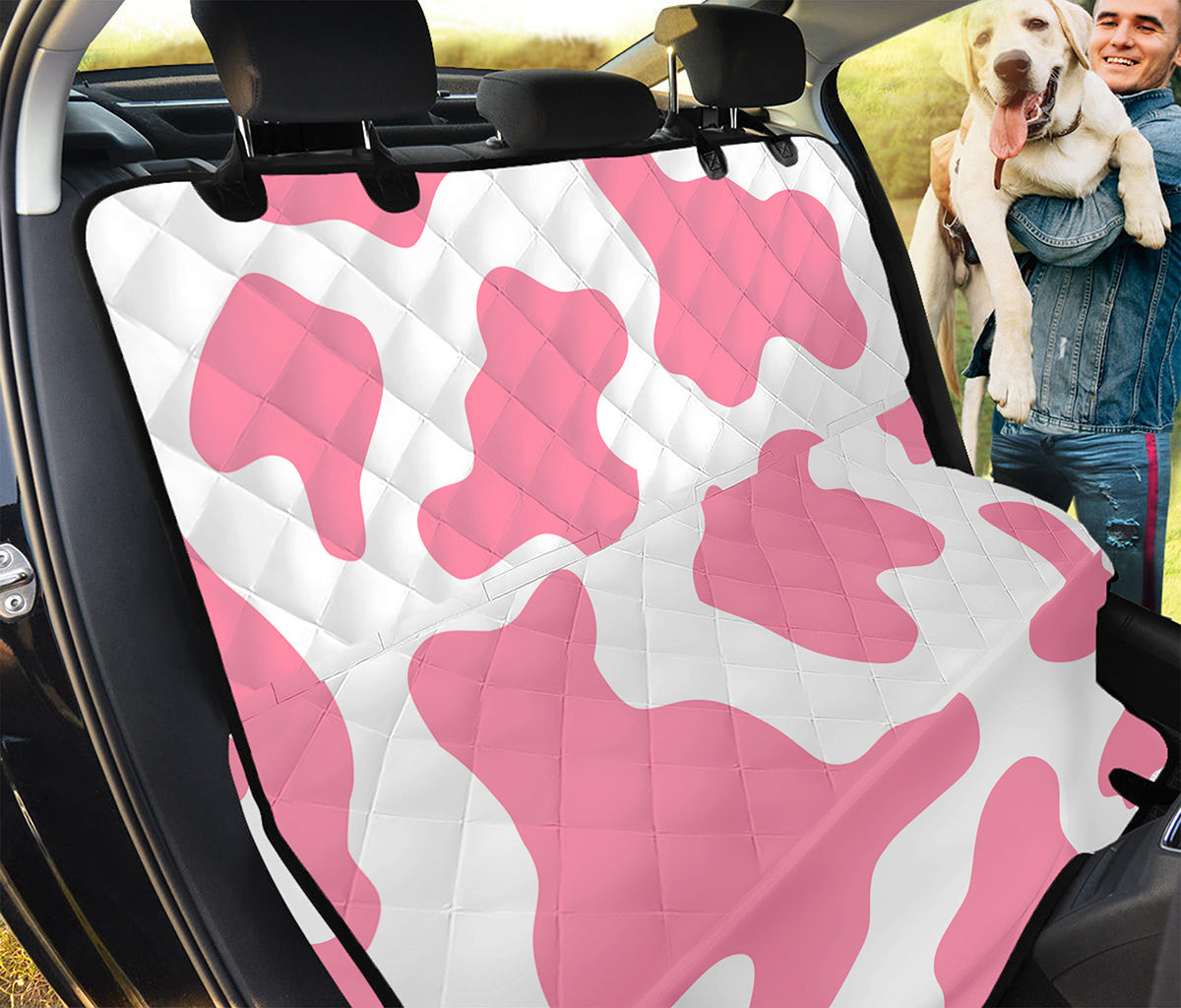 Pastel Pink And White Cow Print Pet Car Back Seat Cover