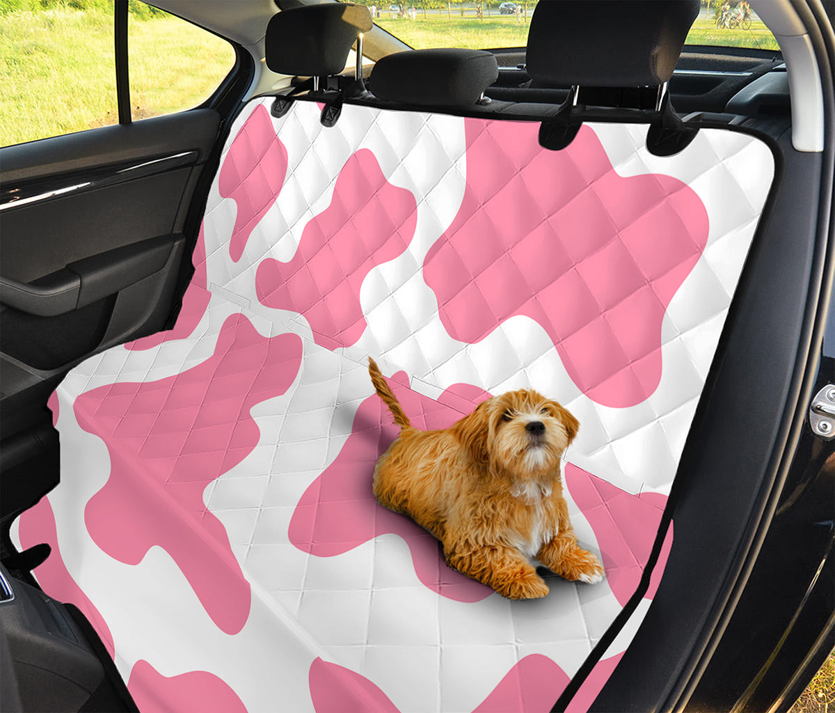 Pastel Pink And White Cow Print Pet Car Back Seat Cover