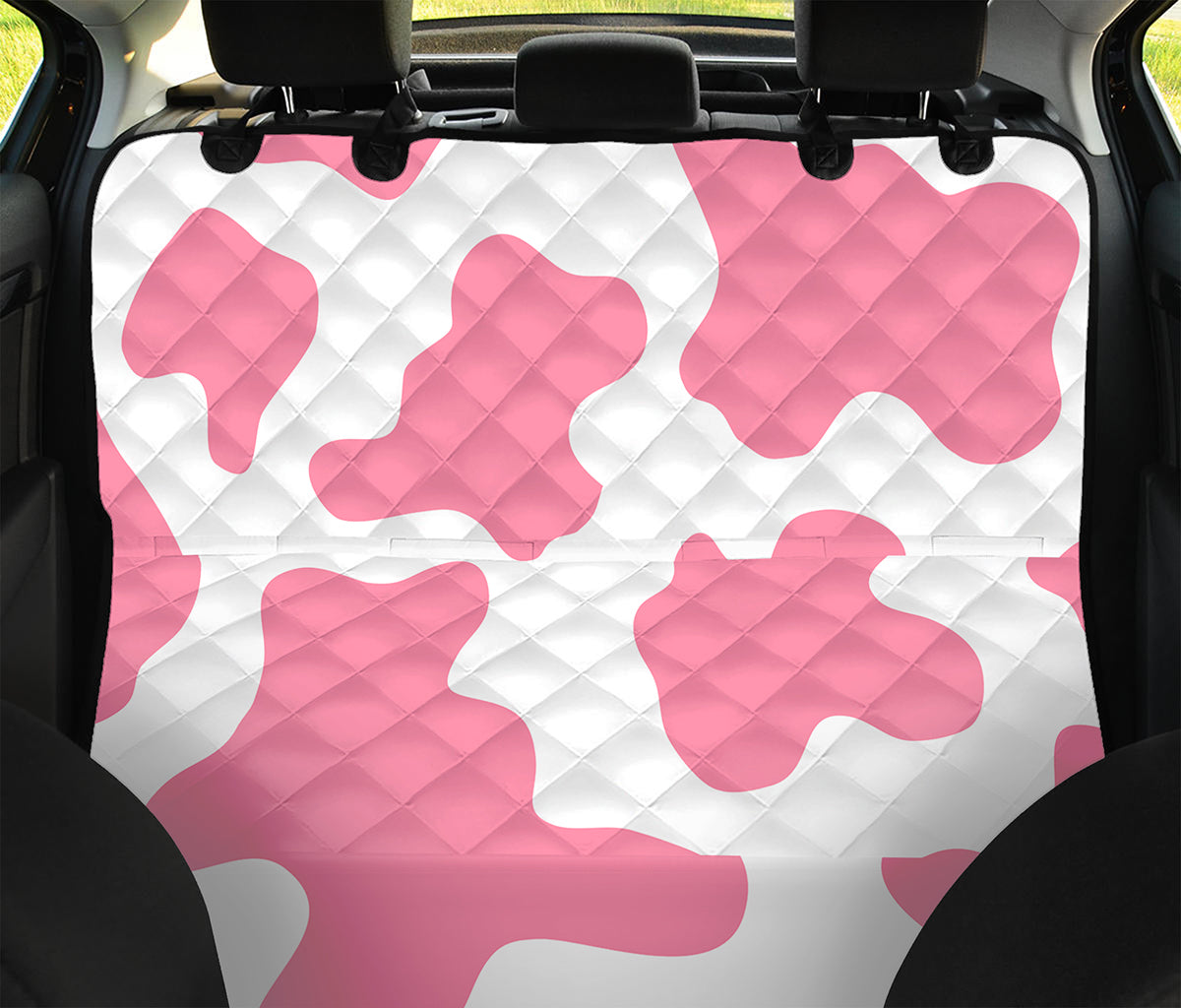 Pastel Pink And White Cow Print Pet Car Back Seat Cover