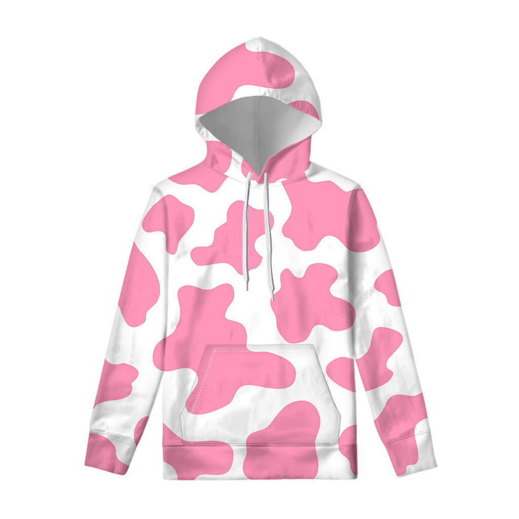 Pastel Pink And White Cow Print Pullover Hoodie