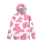 Pastel Pink And White Cow Print Pullover Hoodie