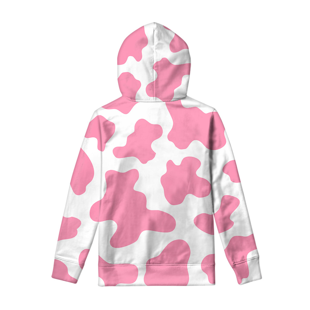 Pastel Pink And White Cow Print Pullover Hoodie