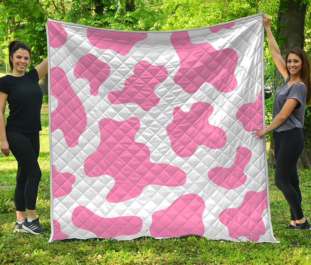 Pastel Pink And White Cow Print Quilt