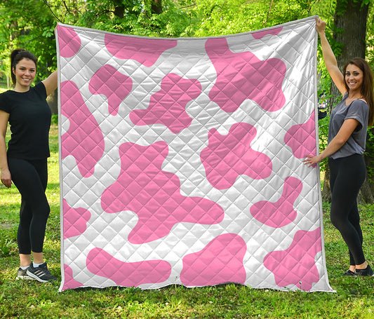 Pastel Pink And White Cow Print Quilt