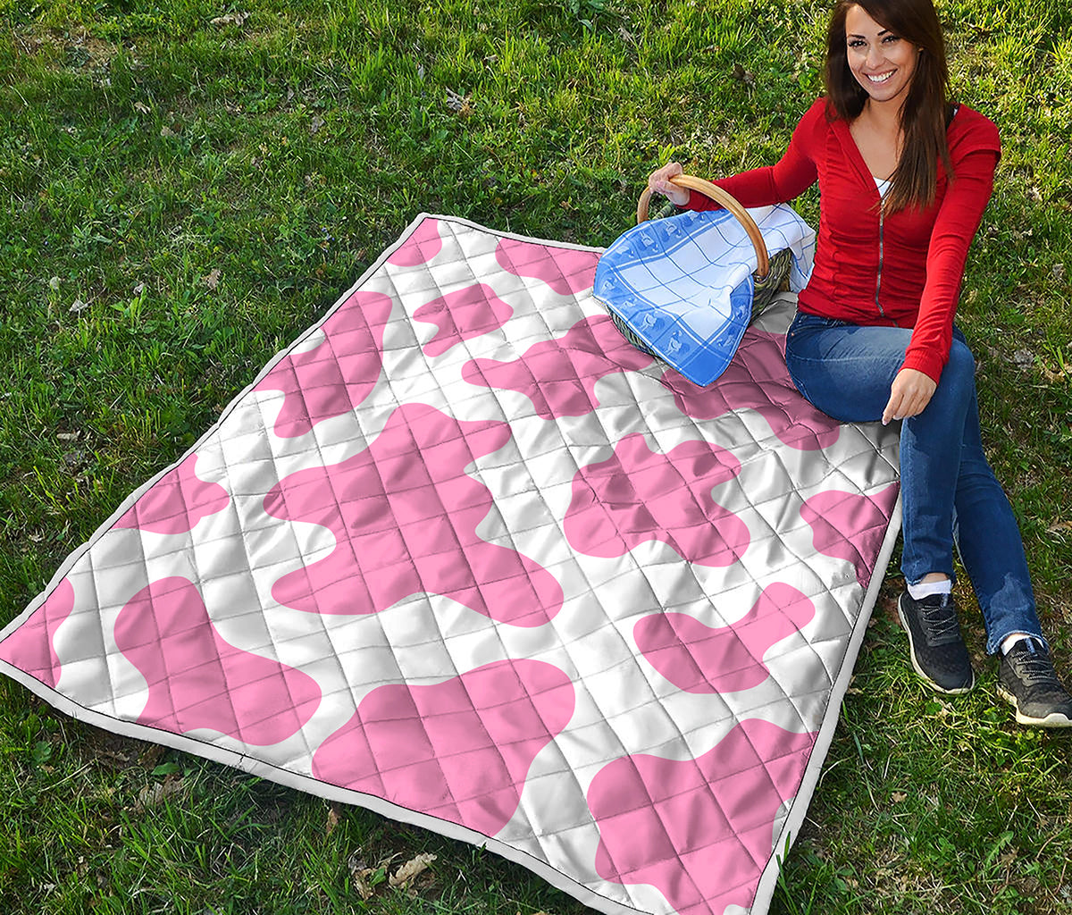 Pastel Pink And White Cow Print Quilt