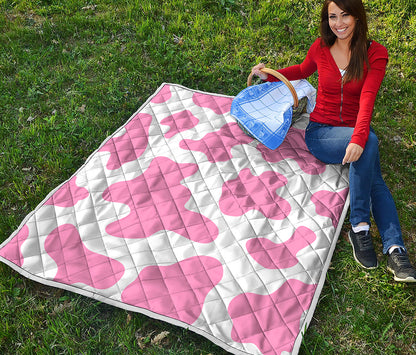 Pastel Pink And White Cow Print Quilt