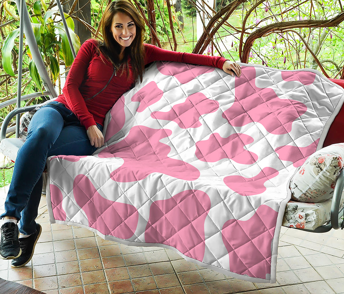 Pastel Pink And White Cow Print Quilt