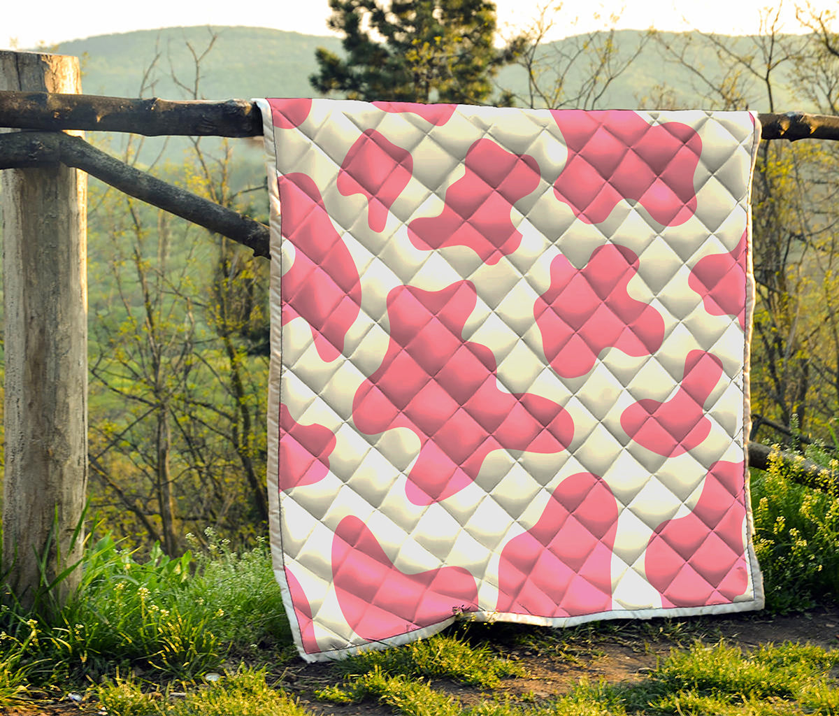 Pastel Pink And White Cow Print Quilt