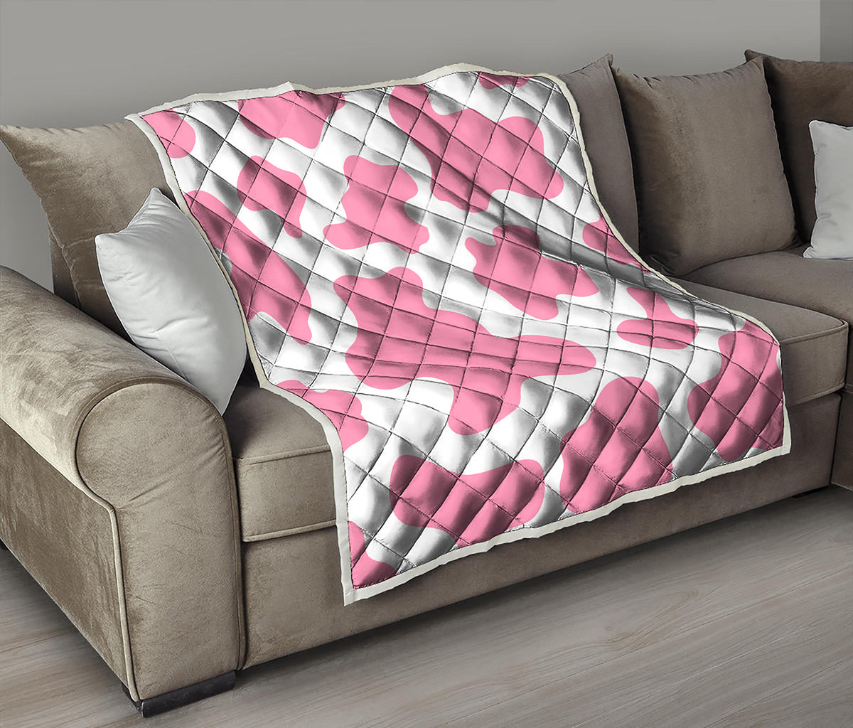 Pastel Pink And White Cow Print Quilt