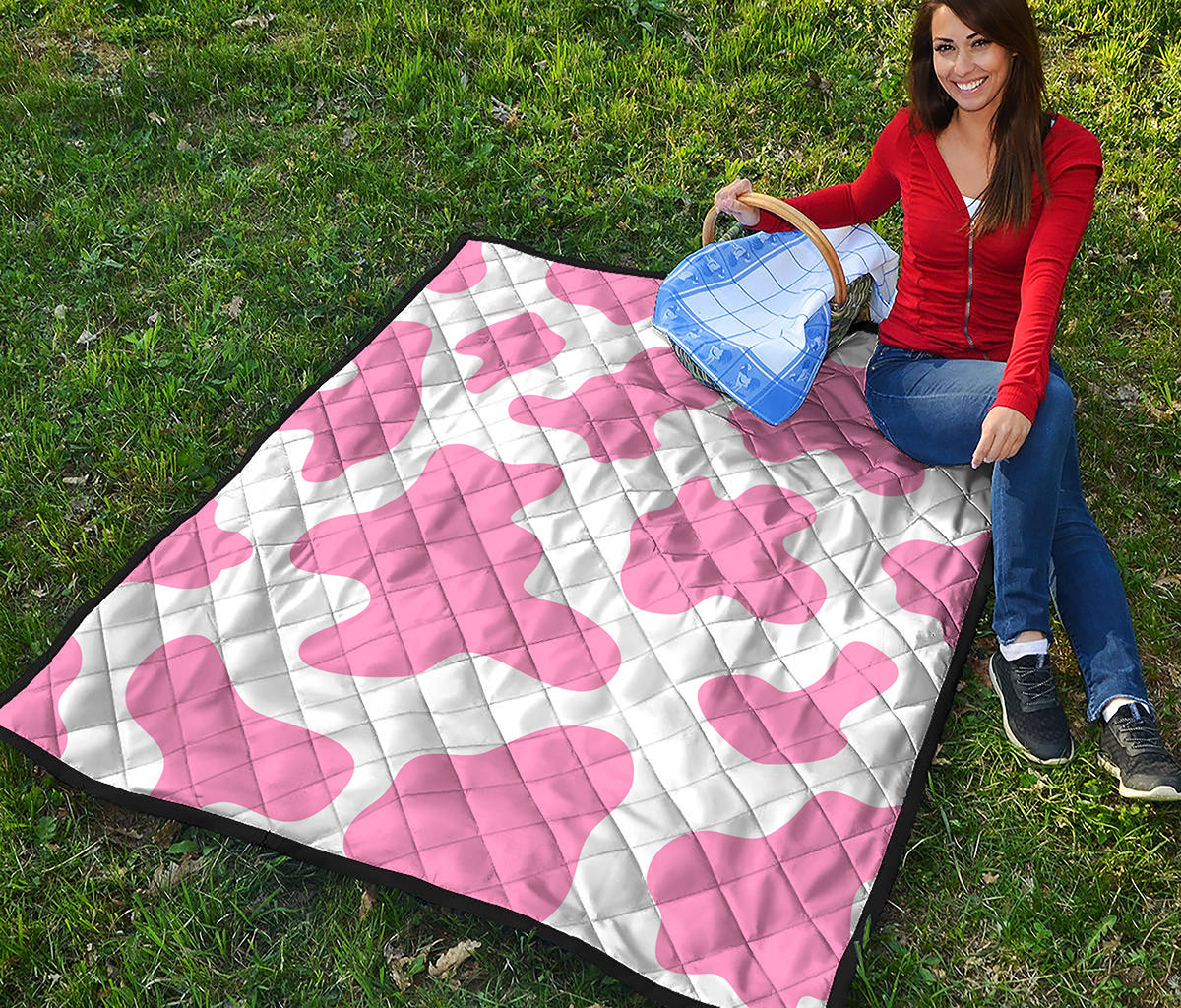 Pastel Pink And White Cow Print Quilt