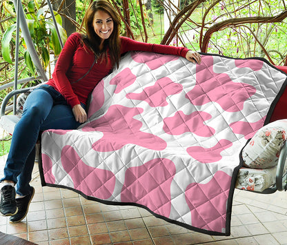 Pastel Pink And White Cow Print Quilt
