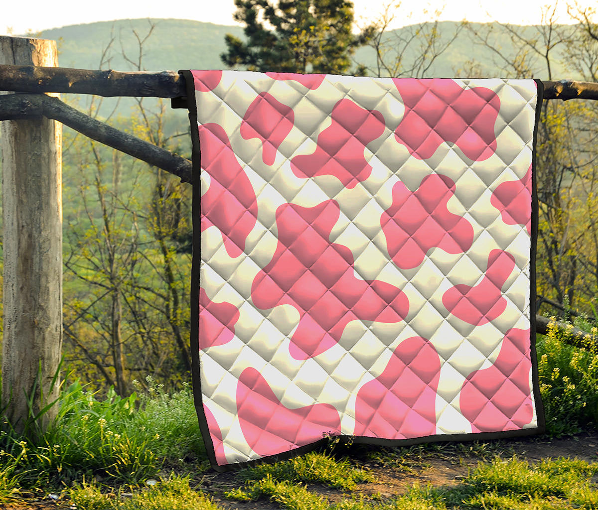 Pastel Pink And White Cow Print Quilt