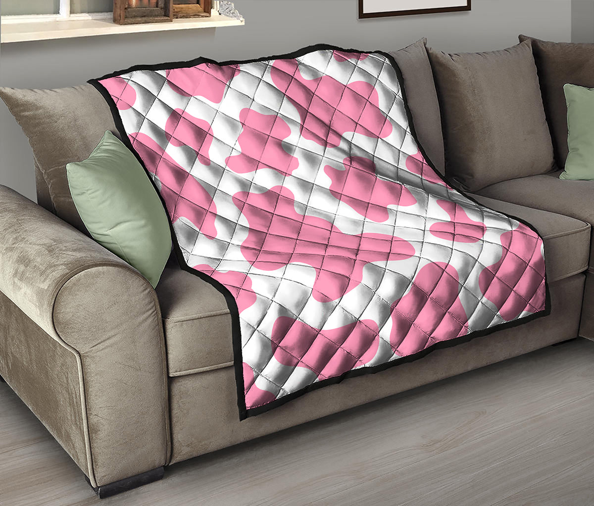 Pastel Pink And White Cow Print Quilt