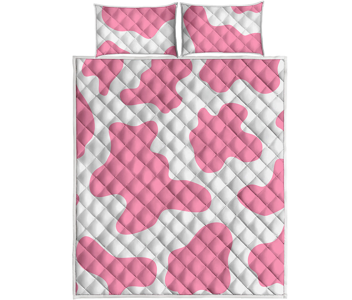 Pastel Pink And White Cow Print Quilt Bed Set