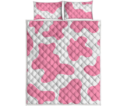 Pastel Pink And White Cow Print Quilt Bed Set