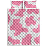 Pastel Pink And White Cow Print Quilt Bed Set