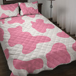 Pastel Pink And White Cow Print Quilt Bed Set