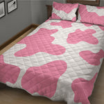 Pastel Pink And White Cow Print Quilt Bed Set