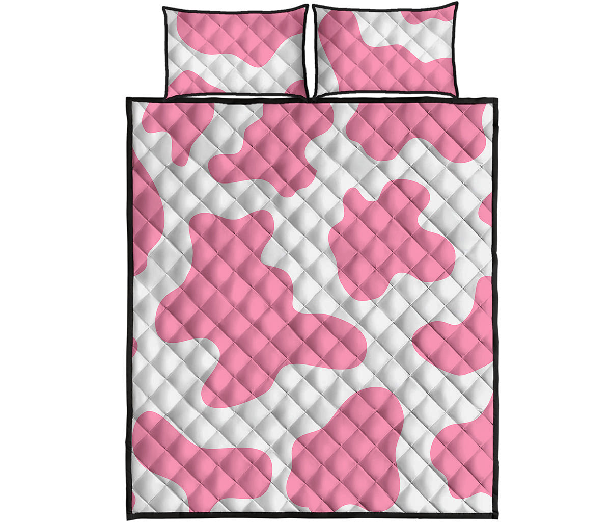 Pastel Pink And White Cow Print Quilt Bed Set
