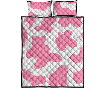 Pastel Pink And White Cow Print Quilt Bed Set