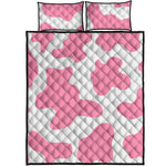 Pastel Pink And White Cow Print Quilt Bed Set