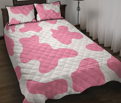 Pastel Pink And White Cow Print Quilt Bed Set