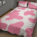 Pastel Pink And White Cow Print Quilt Bed Set