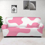 Pastel Pink And White Cow Print Sofa Cover