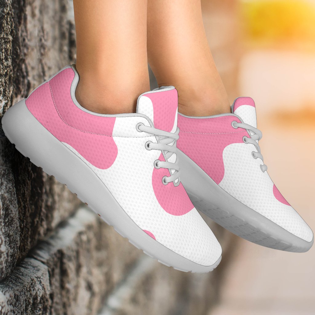 Pastel Pink And White Cow Print Sport Shoes GearFrost