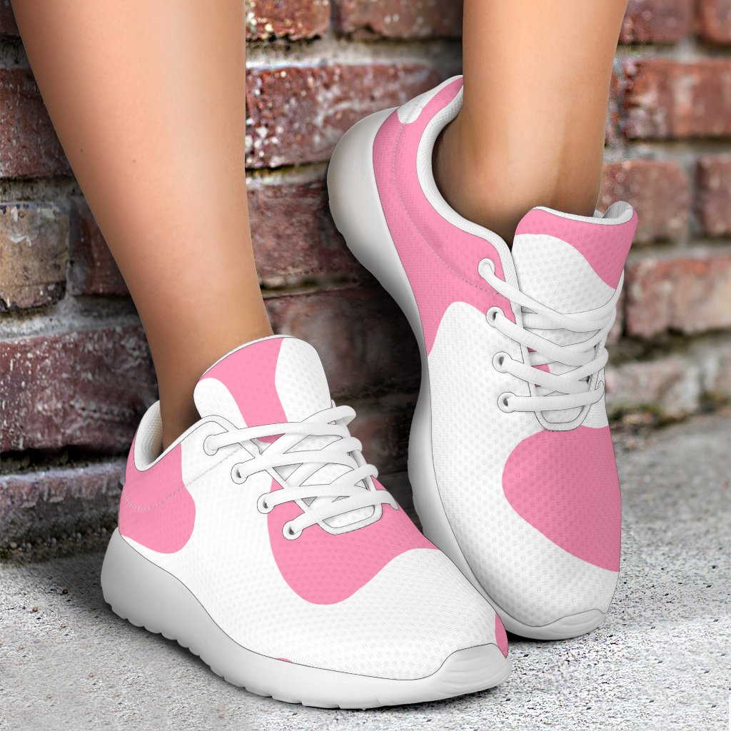 Pastel Pink And White Cow Print Sport Shoes GearFrost