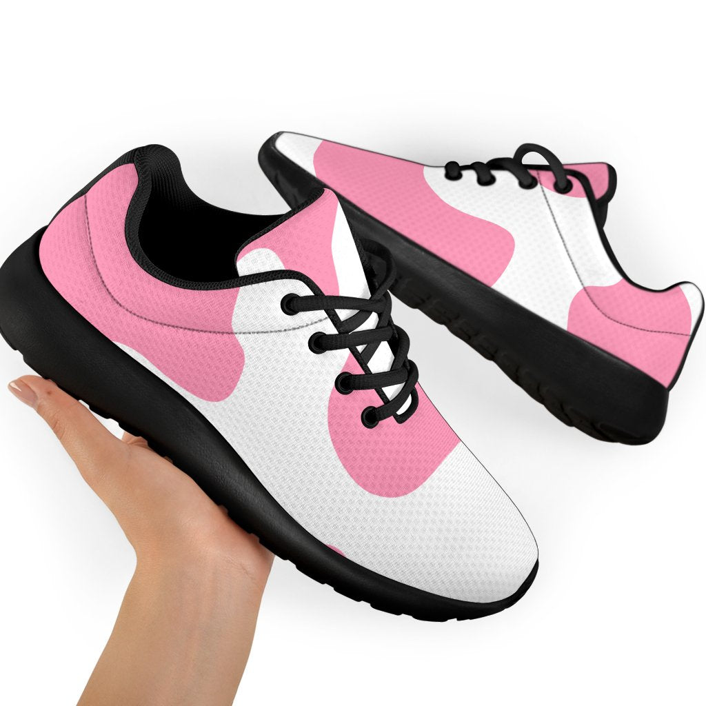 Pastel Pink And White Cow Print Sport Shoes GearFrost