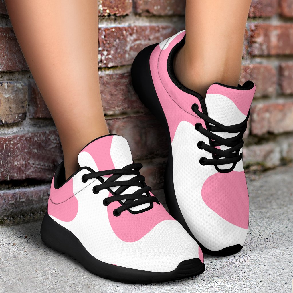 Pastel Pink And White Cow Print Sport Shoes GearFrost