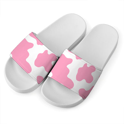 Pastel Pink And White Cow Print White Slide Sandals