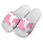 Pastel Pink And White Cow Print White Slide Sandals