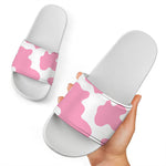 Pastel Pink And White Cow Print White Slide Sandals