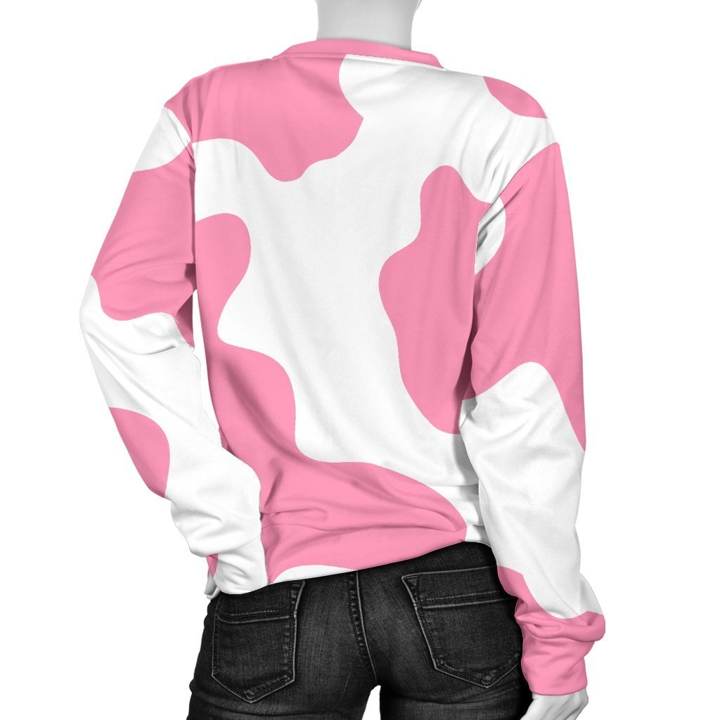 Pastel Pink And White Cow Print Women's Crewneck Sweatshirt GearFrost