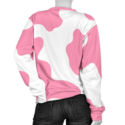Pastel Pink And White Cow Print Women's Crewneck Sweatshirt GearFrost
