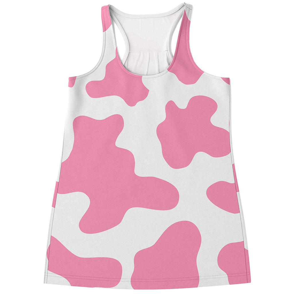 Pastel Pink And White Cow Print Women's Racerback Tank Top