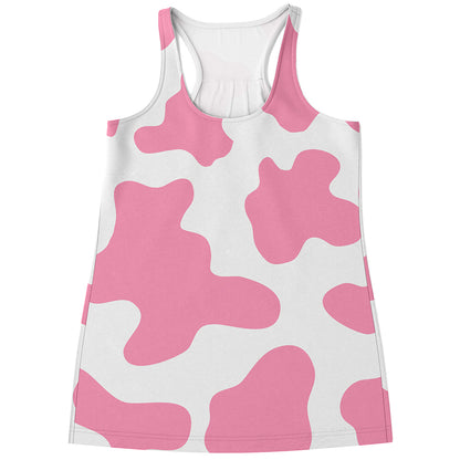 Pastel Pink And White Cow Print Women's Racerback Tank Top