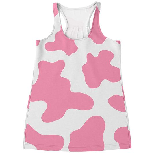 Pastel Pink And White Cow Print Women's Racerback Tank Top