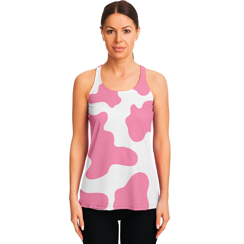 Pastel Pink And White Cow Print Women's Racerback Tank Top