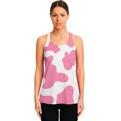 Pastel Pink And White Cow Print Women's Racerback Tank Top